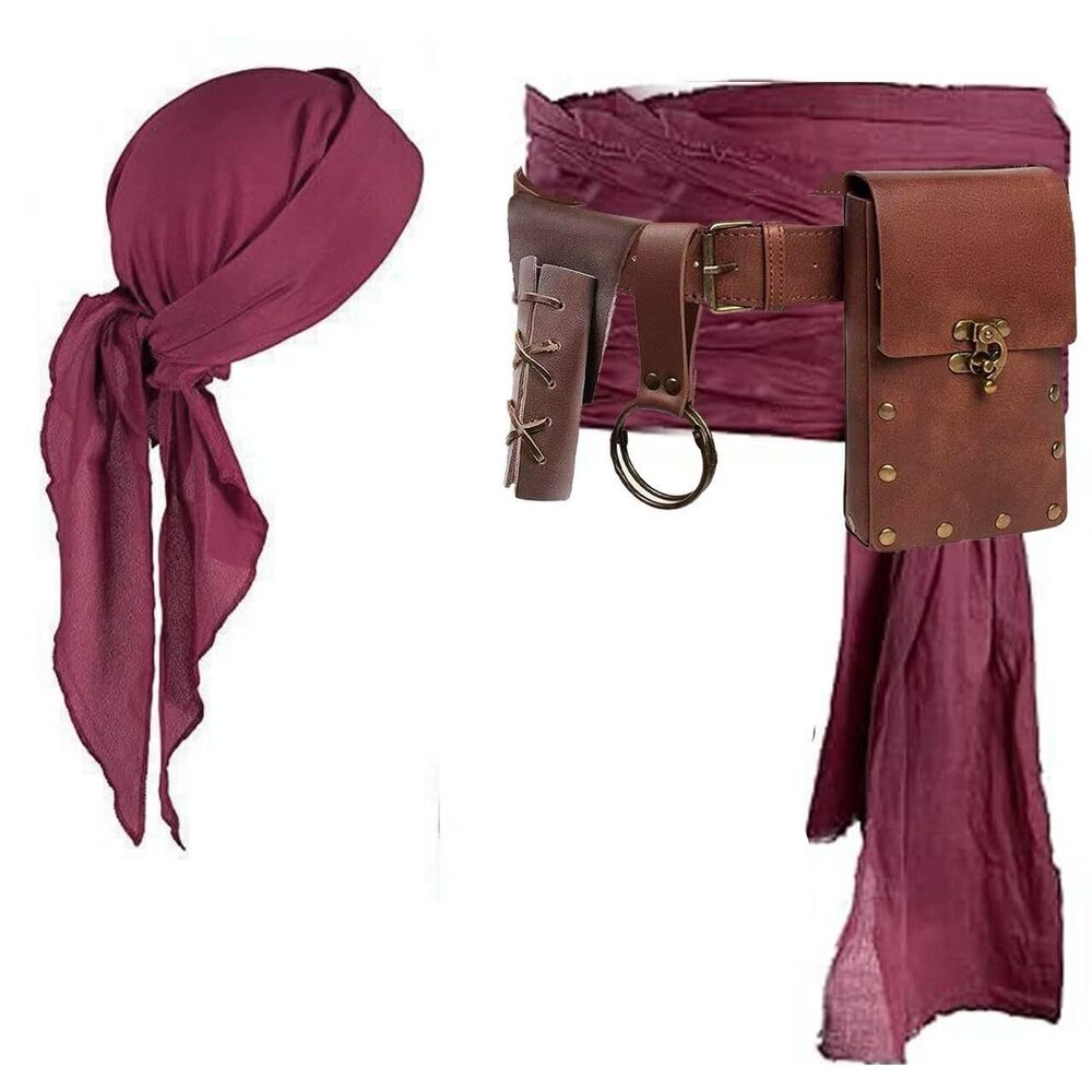 3517 Pirate Costume Pirate Head Scarf Bandanas Belt Waist Sash